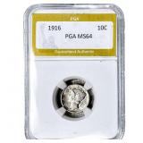 1916 Mercury Silver Dime PGA MS64