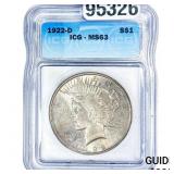 1922-D Silver Peace Dollar ICG MS63