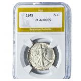 1943 Walking Liberty Half Dollar PGA MS65