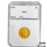 1878 $3 Gold Piece PCI MS64