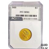 1853 $5 Gold Half Eagle PCI MS61