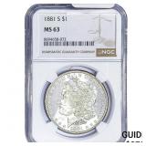 1881-S Morgan Silver Dollar NGC MS63