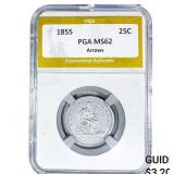 1855 Seated Liberty Quarter PGA MS62 Arrows
