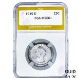1935-D Washington Silver Quarter PGA MS66+