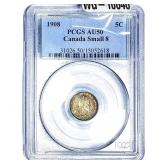 1908 Canada 5 Cents Small 8 PCGS AU50