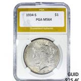1934-S Silver Peace Dollar PGA MS64