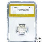 1920 Mercury Silver Dime PGA MS65 FSB