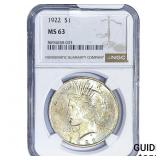 1922 Silver Peace Dollar NGC MS63