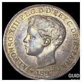 1897 Philippines Alfonso XIII Silver Peso