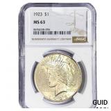 1923 Silver Peace Dollar NGC MS63