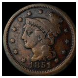 1851 Braided Hair Large Cent NICELY CIRCULATED