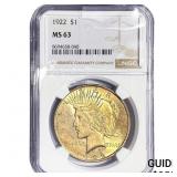 1922 Silver Peace Dollar NGC MS63