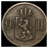 1876 Norway Bronze 2 Ore