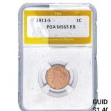 1911-S Wheat Cent PGA MS63 RB