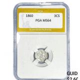 1860 Silver Three Cent PGA MS64