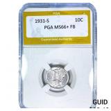 1931-S Mercury Silver Dime PGA MS66+ FB