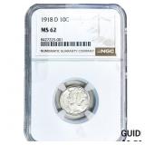 1918-D Mercury Silver Dime NGC MS62 PL