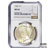 1922 Silver Peace Dollar NGC MS64