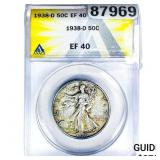 1938-D Walking Liberty Half Dollar ANACS EF40