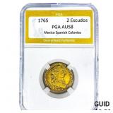 1765 2 Escudos Mexico Spanish Colonies PGA AU58