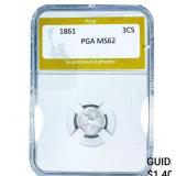 1861 Silver Three Cent PGA MS62