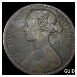 1863 Great Britain Copper Penny NEARLY UNCIRCULATE