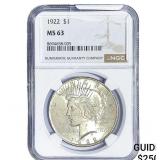 1922 Silver Peace Dollar NGC MS63