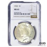 1922 Silver Peace Dollar NGC MS63