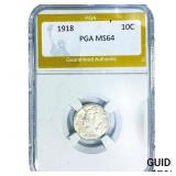 1918 Mercury Silver Dime PGA MS64