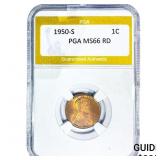 1950-S Wheat Cent PGA MS66 RD