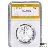 1918-S Walking Liberty Half Dollar PGA MS62