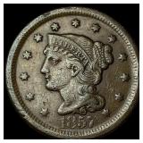 1857 Braided Hair Large Cent NEARLY UNCIRCULATED