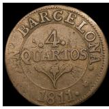 1811 Spain Barcelona Copper 4 Quartos KM 67