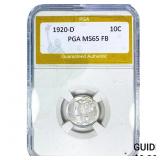 1920-D Mercury Silver Dime PGA MS65 FB