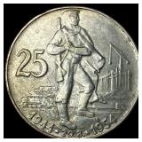 1954 Czechoslovakia Silver 25 Korun CLOSELY UNCIRC