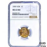 1909 VDB Wheat Cent NGC MS63 RD
