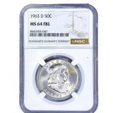 1963-D Franklin Half Dollar NGC MS64 FBL