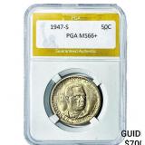 1947-S Booker T Half Dollar PGA MS66+