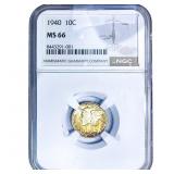 1940 Mercury Silver Dime NGC MS66