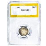 1892 Barber Dime PGA MS64