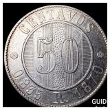1870 Guatemala Silver 50 Centavos