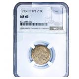 1913-D Buffalo Nickel NGC MS63
