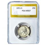 1951-S Walking Liberty Quarter PGA MS67