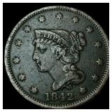 1842 Braided Hair Large Cent LIGHTLY CIRCULATED