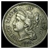 1865 Nickel Three-Cent Piece NEARLY UNCIRCULATED
