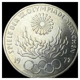 1972J West Germany Silver 10 Mark Olypmics