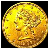 1907 Liberty Head Half Eagle $5 Gold UNCIRCULATED