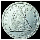1858 Silver Seated Liberty Quarter UNCIRCULATED