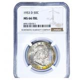 1953-D Franklin Half Dollar NGC MS66 FBL