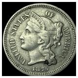 1875 Nickel Three-Cent Piece NEARLY UNCIRCULATED